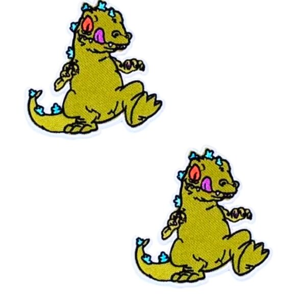 VTG 2 PACK DINOSAUR PATCHES IRON ON BADGES RETRO CARTOON DIY CANVAS APPLIQUES 4" - Picture 3 of 4